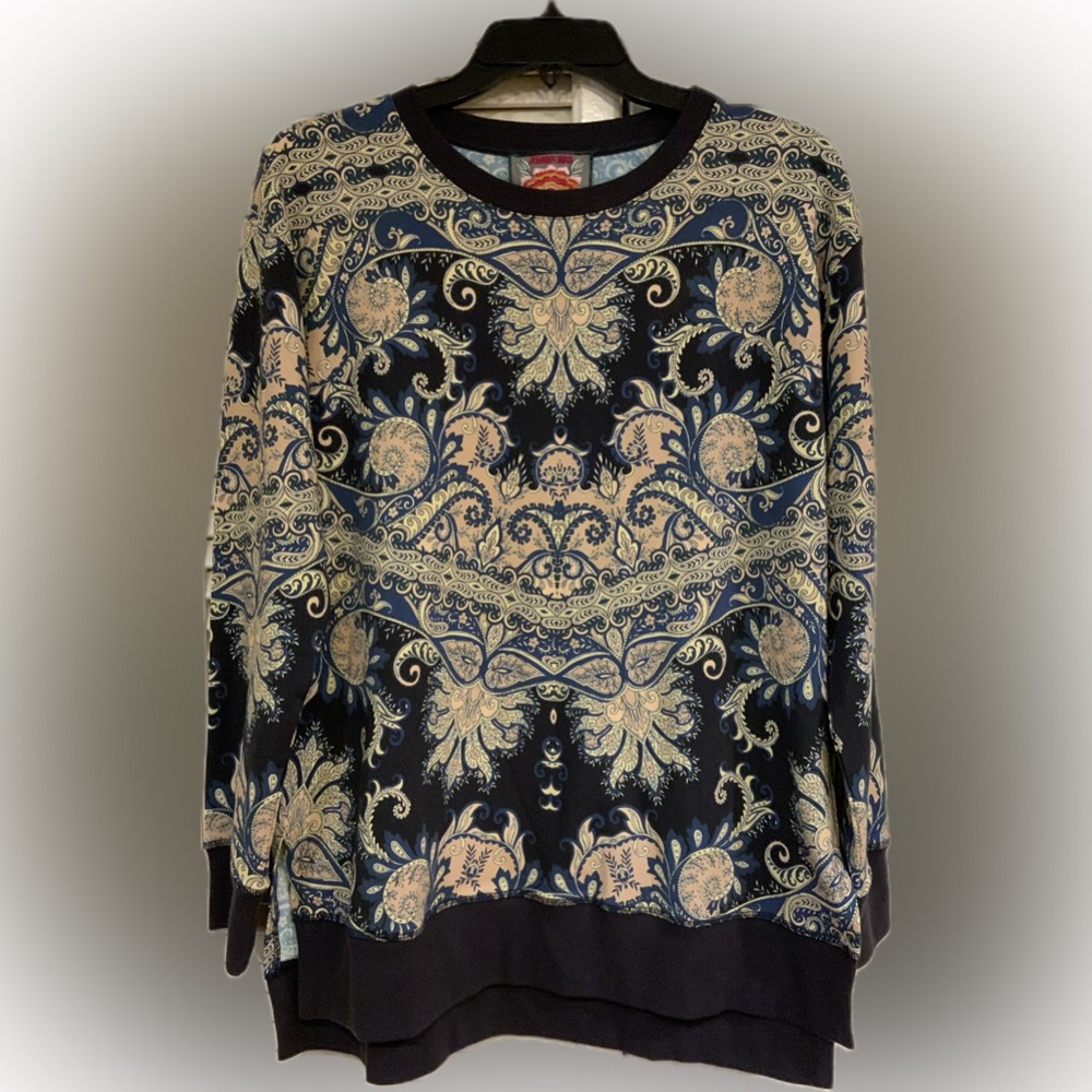 Johnny Was High Low Crewneck sweatshirt scarf print, Small, NWOT